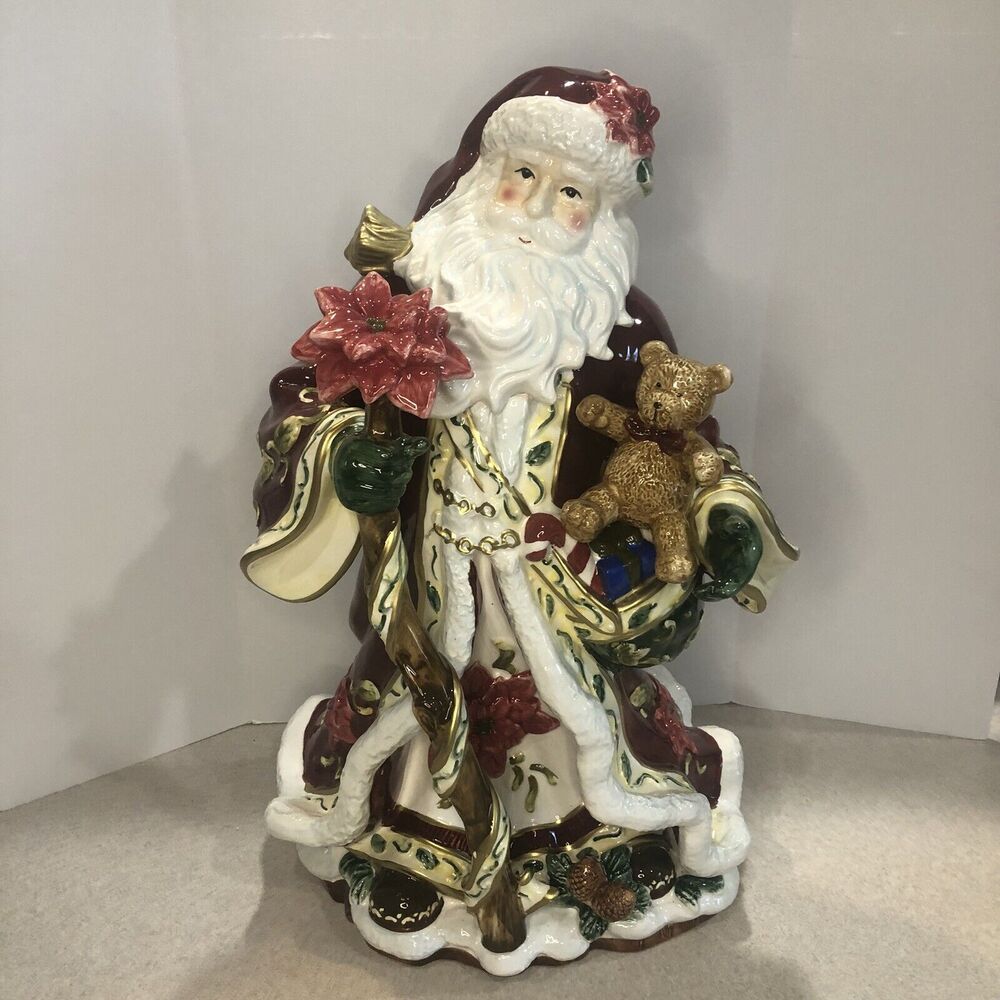 Vintage Signature Home Collection Poinsettia Santa Centerpiece‎ Large Figurine